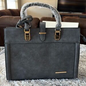 NWT Lrg‎ Dasien Top Handle Satchel Dark Gray Gold Hardware Shoulder Strap Zipper